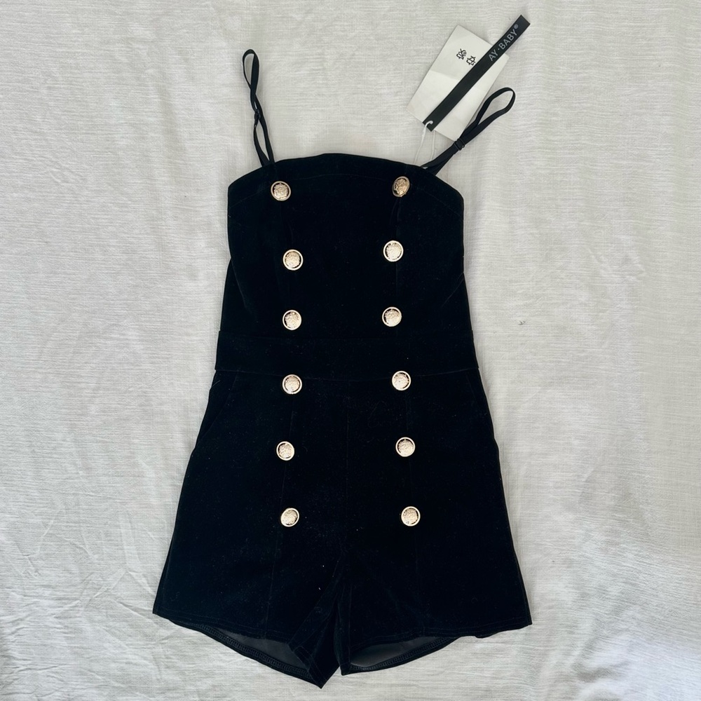 black velvet button romper